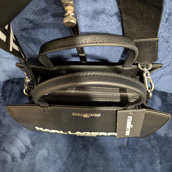 Karl Lagerfeld Black Satchel/Crossbody with Ear Bud case/ Guitar Strap, NWT - Picture 8 of 12